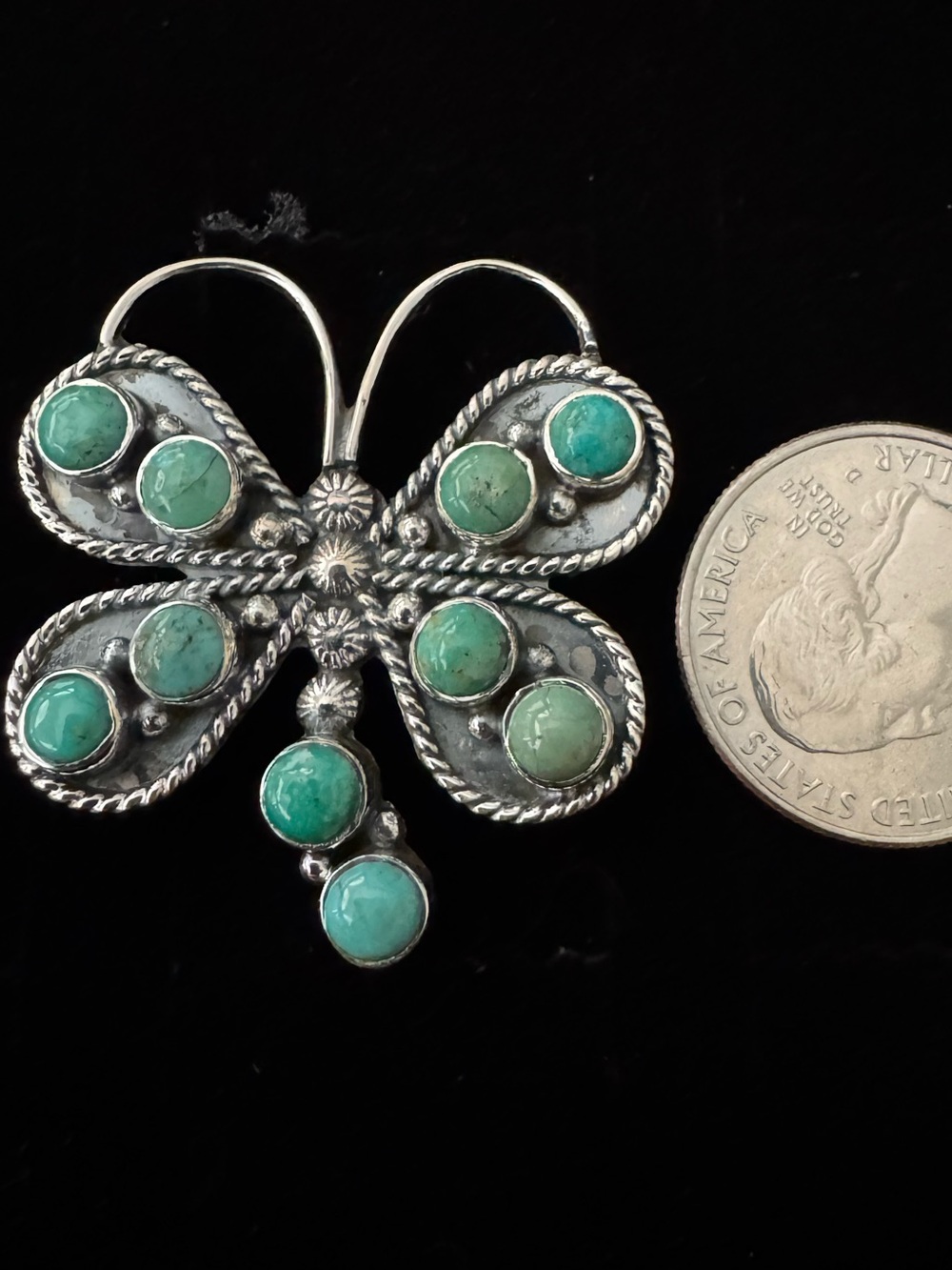 Sterling Silver Turquoise Butterfly statement ring- Green Turquoise - Picture 6 of 9